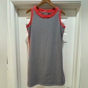 Duffield Lane Claire Shift Dress Navy White Stripe Coral Sz M Cotton EUC